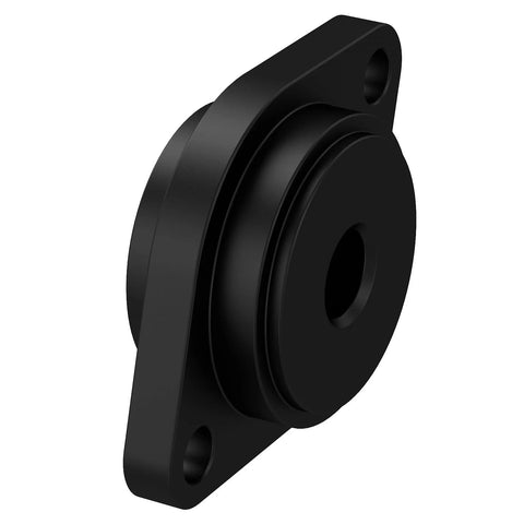 Moker exhaust gasket seal installer tool in black metal; circular flange with central bore and two mounting holes