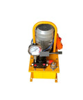 Built To Crush Heavy Loads Portable Electric Hydraulic Power Pack With 10000 PSI Max Pressure dual motor options, gauge and valves visible.