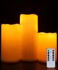 Outdoor Waterproof Flameless LED Pillar Candles Set 6 8 10 Inch with Remote and Timer, glowing in dark, Ivory White