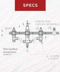 Diagram showing High Flow Roman Tub Rough In Valve No Frills For Four Hole Installations, Half Inch Sweat Inlets And Outlets.