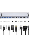 Heavy Duty Aluminum Multiport Adapter For Laptops Solves Port Shortages Instantly with USB ports, Ethernet, HDMI, and SD slot.
