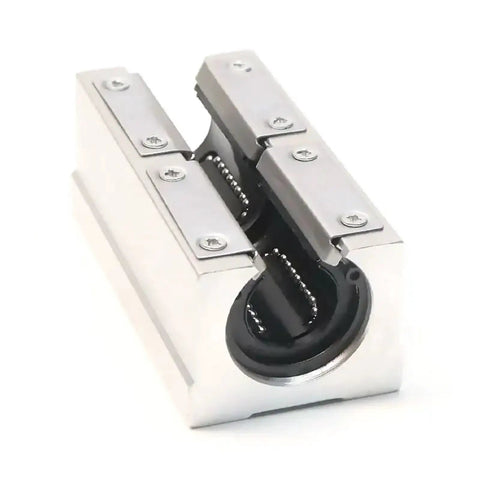 Beefed Up 12mm Linear Ball Bearing Block Kit for SBR Rails, side view, showcasing dual-row ball bearings and aluminum casing, for CNC machines