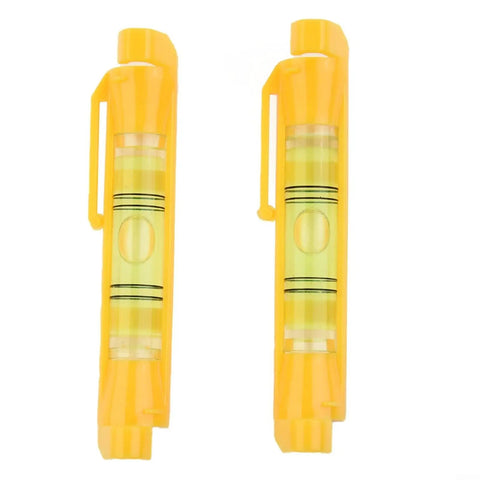 Hanging for spirit Level 2-Pack with Molded Hook in bright yellow, compact size, includes level bubbles for precise alignment.