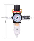 Front view of 1/4 BSP Air Regulator with Moisture Filter, Oil Water Separator, and Lubricator for Air Compressors, showing dimensions.