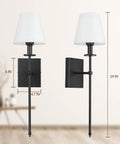 Two Pack Slim Wall Sconces With White Fabric Shades Plug In Or Hardwired Indoor Wall Lights Matte Black Bedside Lanterns On Metal