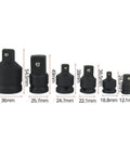 Top Tier Heavy Duty 6 Piece Socket Reducer Adapter Kit With High Strength Steel For Impact Wrenches And Ratchets Sliver Finish Drive Tools, six black adapters with size labels