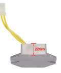 High Output Dual Circuit Alternator With Voltage Regulator For Lawn Mowers and Garden Tractors, detailed view with connector and size indication.