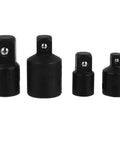 Black Steel Ball Socket Adapter Set Convert Tool Sleeves For Car Repair And Wrench Socket Transformation Fits Multiple Drive Sizes Heavy Duty Kit, 4-piece