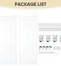 Easy Install Sliding Closet Door For 48 Inch Wide Opening Bypass Style With Two Panels 80 Inch Tall Steel Frame Primed And Preassembled No Fuss Paintable Surface Top And Bottom Track Kits Included Built Tough And Durable package list