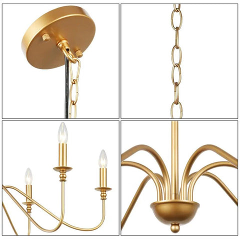Gold 6 Light Candle Chandelier With Dope Modern Brass Farmhouse Vibe Wrought Iron Ceiling Pendant Light Fixture details