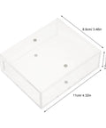 Dual Sided Clear Acrylic Label Roll Dispenser Featuring A Smooth Pull Through Tray Straight Up The Sleek Desktop Organizer for shipping tags, measuring 11cm x 8.8cm x 3.5cm.
