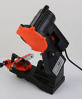 Heavy Duty 110V Electric Chainsaw Sharpener with a Snappy 4800 RPM Bench Grinder setup in black and orange, for precise sharpening.