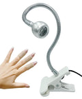 Big Chip 395 Nanometer UV Nail Light With Gooseneck Clamp On The Go Portable Resin Curing Lamp 5V USB Input 2W next to woman's hand.