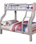 Twin Over Full Bunk Bed With Attached Curved Ladder And Upper Bed Rails, Bold Curved Wood Design In Grey Finish, Side View