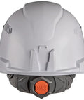 Front view of white vented hard hat with padded self-wicking sweatband and odor-resistant comfort, cap style.