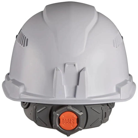 Front view of white vented hard hat with padded self-wicking sweatband and odor-resistant comfort, cap style.