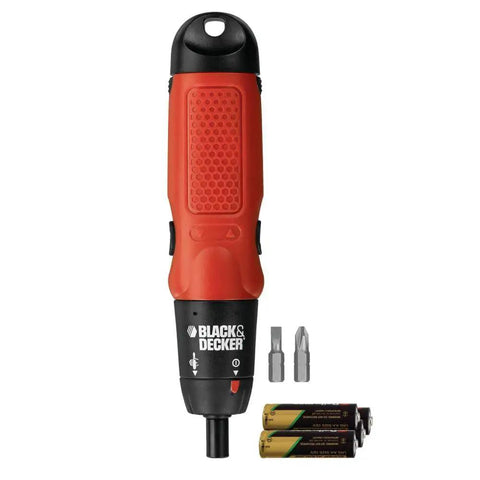 Cordless Screwdriver With Forward And Reverse Switch, Manual Screw Driving Option, Built In Peg Hole For Easy Storage, AA Battery Powered, Compact Lightweight Tool For Quick No Fuss Assembly And On The Go Projects shown with batteries and bits