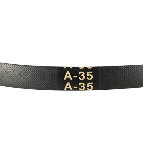 Close-up of A35 V Belt 35 Inch Inner Length 13mm Width 8mm Thick Neoprene Rubber Drive Belt with A-35 label visible.