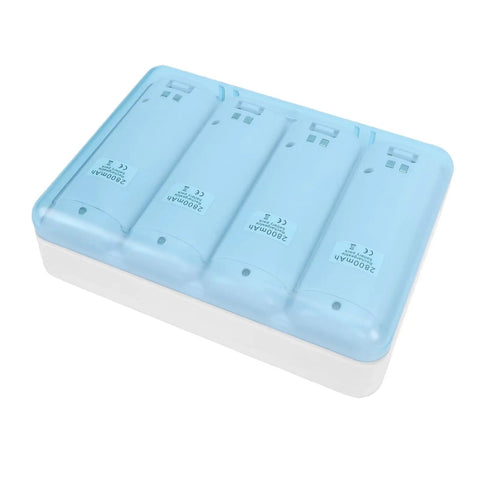 4 In 1 Remote Battery Charging Station With 4 Pack 2800mAh NiMH Rechargeable Batteries, white base, clear cover