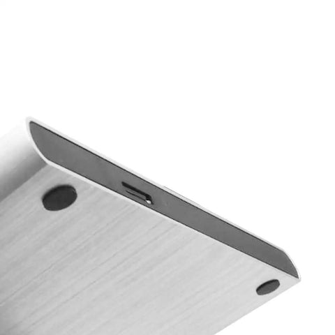 Premium Aluminum External USB 3.0 UHD 4K Blu Ray Writer Super Drive for PC and Mac with Plug and Play Setup, High Speed Data Transfer, Wide Compatibility, Portable Aluminum Enclosure for Laptops and Desktops; brushed aluminum corner detail