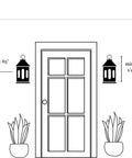 Front door setup with Inglenook Tiffany Style Outdoor Wall Sconce, 1 Light, Classic Geometric Mission Design in Valiant Bronze shown on sides.