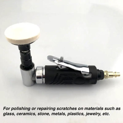 Precision Workhorse Pneumatic Angle Die Grinder 20000 Rpm 90 Degree Mini Sander Polisher Tool Kit With Four 2 Inch Sanding Discs For Grinding Steel And Knocking Down Welds close-up of grinding tool with polishing pad for multi-surface use