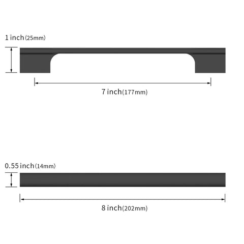 Technical diagram of 20 Pack 7 Inch Matte Black Cabinet Pulls For Cupboards And Drawers Boss Built To Last Heavy Duty Metal