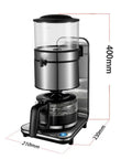 Bean To Cup Coffee Maker For Home And Office Automatic Drip Machine That Delivers Fresh Brew For Five Cups Stainless Steel Kitchen Workhorse Easy To Use Perfect For Busy Mornings, showing dimensions and features.
