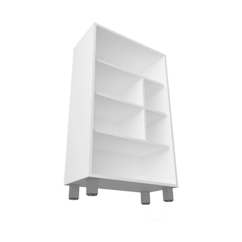 Six Shelves Narrow Storage Cabinet For Living Room And Kitchen, Scratch Resistant Bookcase With Pantry Sideboard Locker, white angle view