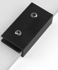 Under Desk Laptop Holder Sliding Bracket Fits All Laptops Clears Desk Mess Instantly Black plastic mount detail with screws.