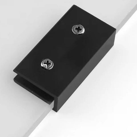 Under Desk Laptop Holder Sliding Bracket Fits All Laptops Clears Desk Mess Instantly Black plastic mount detail with screws.