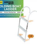 Folding 3 Step Aluminum Boat Ladder With Wide Non Slip Steps For Fishing Pontoon Boats Yacht And Dock Heavy Duty Marine Grade Aluminum Cushioned Gunwale Hooks Adjustable Legs Safe Secure Boarding, 3-step ladder with 4 legs
