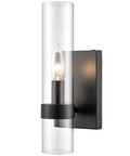 Modern Farmhouse Glass Cylinder Wall Sconce 1 Light Black Vanity Light Fixture For Bathrooms And Hallways with slim glass