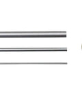 Three metal wires of varying thickness next to a coin for scale; part of US And Metric Thread Measuring Wire Set With Wire Holders For External Threads 3 Wire Method 48 Pieces In 16 Sizes Measures 3 To 48 TPI And Half Millimeter To Six Millimeter Pitch Case Included EG06 1002