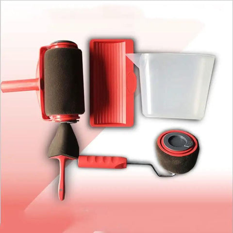 Pro Heavy Duty Diy Paint Roller Brush Set With Flocked Edger Tool and Leak Proof Paint Tray, includes roller, edger, and tray.
