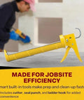 Caulk gun, yellow dripless CR400 contractor cradle frame with ladder hook and built-in cutter, 29 oz capacity