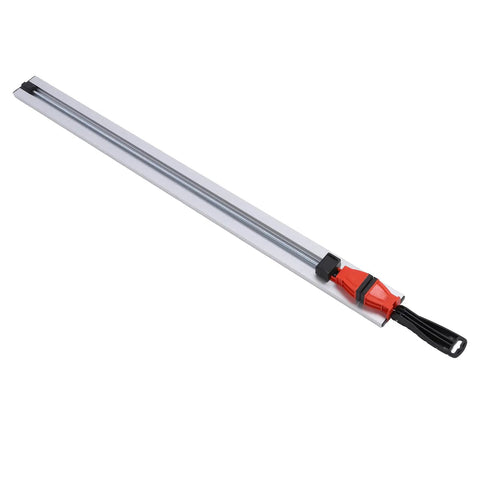Heavy Duty Aluminum Straight Edge Guide For Circular Saws with rubber clamp, ideal for straight plywood cuts in home shop.