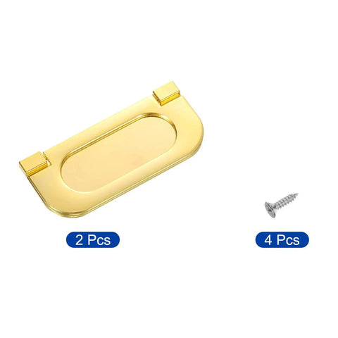 2 Pack Flush Pull Handles For Drawers And Cabinets, 3 Inch Hidden Recessed Ring Pulls With Screws, Gold Finish, Zinc Alloy