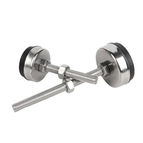 Top Shelf 304 Stainless Steel Furniture Feet With Non Slip Rubber Pads Adjustable M6 To M20 Levelers, two legs with rubber pads.