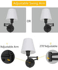 Adjustable Swing Arm Wall Sconce Set Of 2 With White Shade And Black Metal Modern Plug In Or Hardwire Wall Lamps For Bedside Farmhouse Kitchen And Living Room Bulbs Not Included