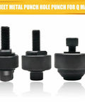 30mm Sheet Metal Punch Tool With Hexagon Hole Cutter for metal sheets, heavy duty burr-free holes, shown in three-piece set.
