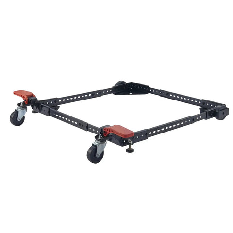 Heavy Duty Adjustable Mobile Base Stand With 500 Pound Capacity Rock Solid Steel Frame with swivel wheels for easy mobility.
