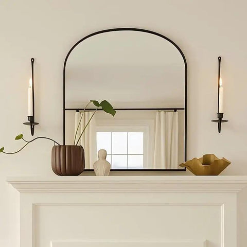 Super Rock Solid Iron Wall Candle Sconces Set Of Two Matte Black Metal Hanging Mount for modern farmhouse decor above mirror.