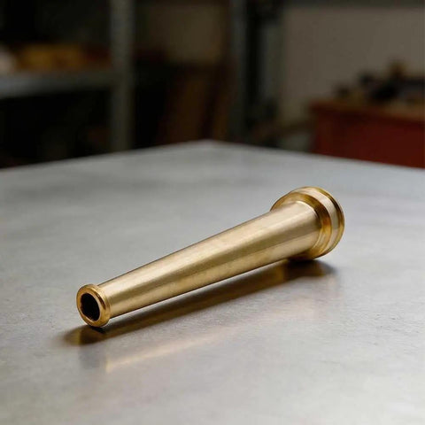 Heavy Duty Solid Brass Fire Hose Nozzle One Point Five Inch NPT Fitting for industrial firefighting, showcasing the robust design.