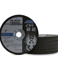 Front view: 3-inch Black Hawk metal cut-off wheel for die grinder, 1/32 in thick, 3/8 in arbor, 25-pack.