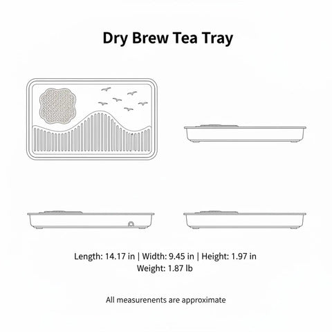 Zero Drip Drama Gongfu Tea Station Serving Tray With Imitation Ebony Stone Finish And Smart Catch Basin Design Keeping Your Living Room Setup Totally Stress Free All Day, 14.17 x 9.45 in.