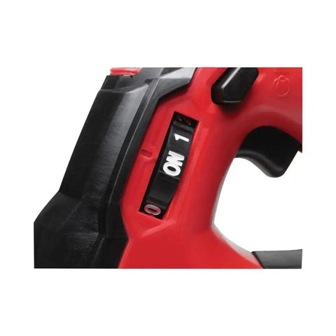 Close-up of the trigger and switch on the M18 Cordless Grease Gun Kit With Chrome Finish, High Pressure Lubrication Tool for auto use.