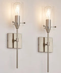 Brushed Nickel Wall Sconces Set Of 2 Sleek Modern Industrial Vanity Lights With Clear Glass Shades For Bathroom Farmhouse Style Wall Lighting Fixtures For Bath Vanity Two Pack Bulb Not Included