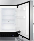 Game Changer Undercounter All Freezer With Stainless Steel Finish And Slick Towel Handle Roomy Door Racks Adjustable Thermostat Quick Defrost Fits Like A Glove In Small Rooms interior view with shelves