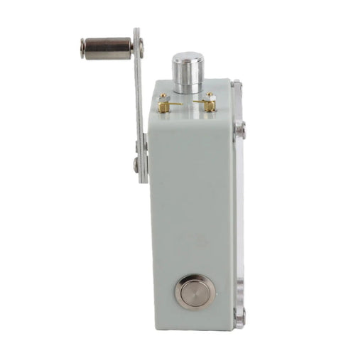 Side view of Portable Hand Crank Generator For Emergency Power On The Go, No Batteries Needed, compact and durable.